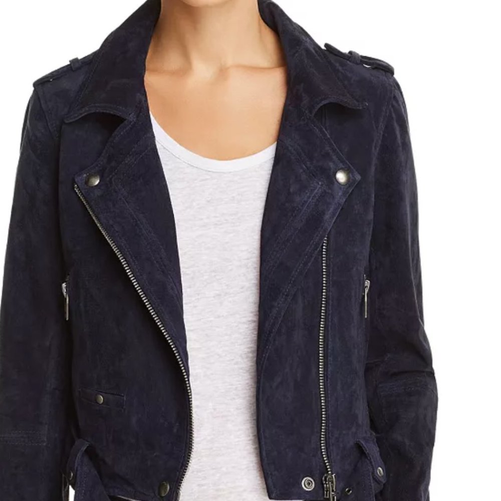 Suede Navy Moto Jacket M
